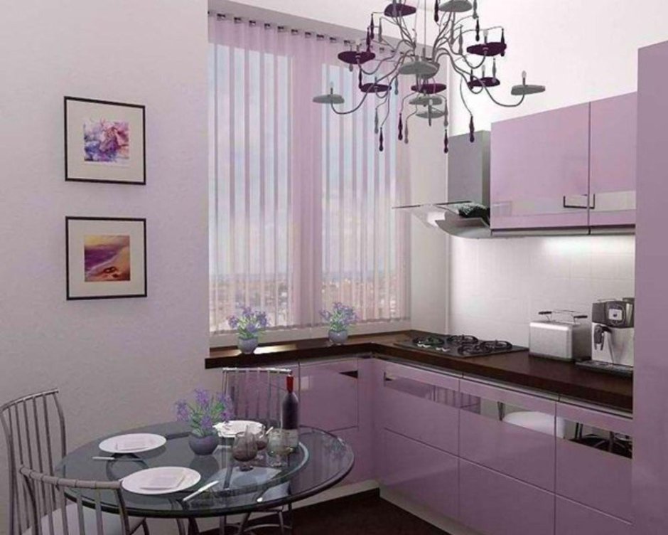 Интерьер кухни в сиреневых тонах