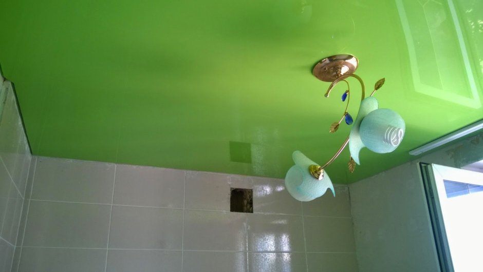 Зеленый натяжной потолок глянец