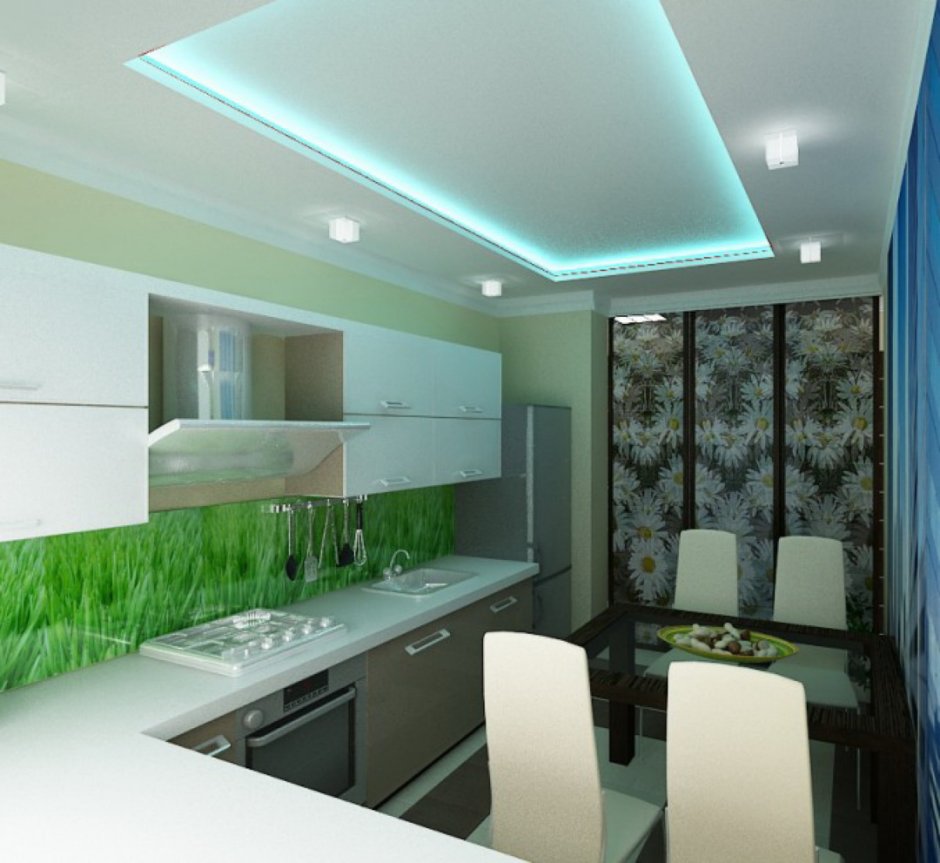 Салатовые кухни с подсветкой