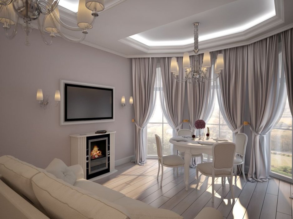 Гостиная с эркером в классическом стиле