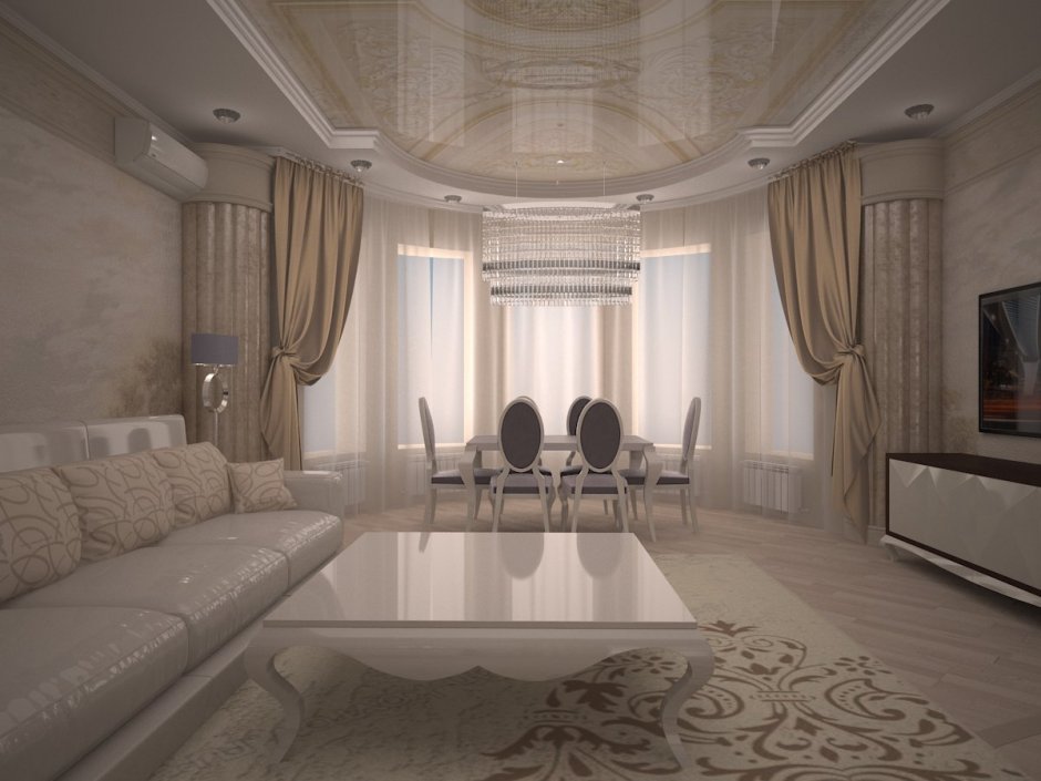 Гостиная с эркером в классическом стиле