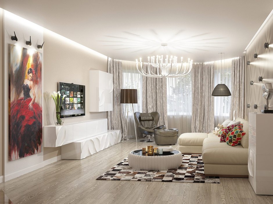 Светлая гостиная в современном стиле