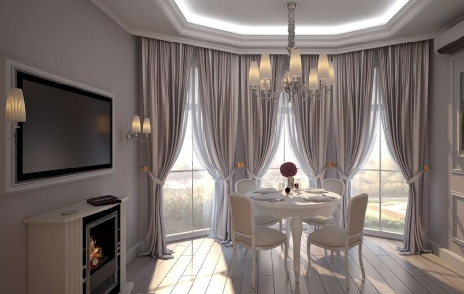 Шторы на эркерное окно в гостиной