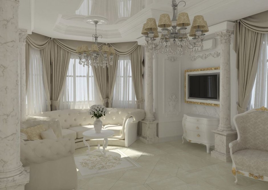 Гостиная с эркером в частном доме