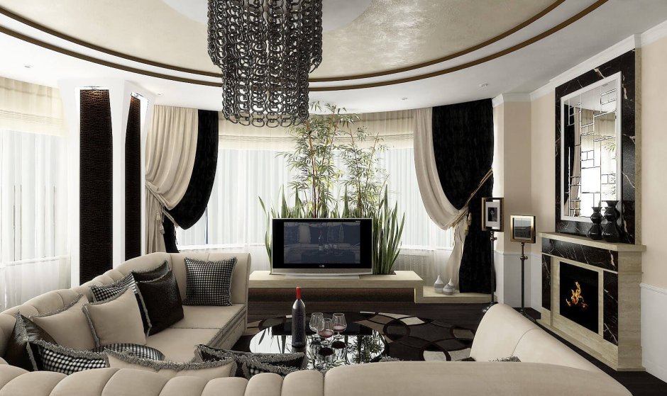 Гостиная с эркером в современном стиле