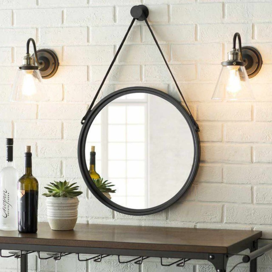 Круглое зеркало в ванной лофт