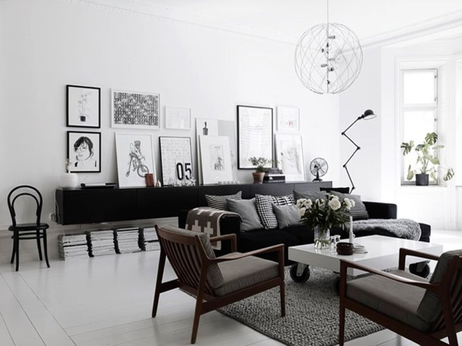 Черно белый Скандинавский интерьер