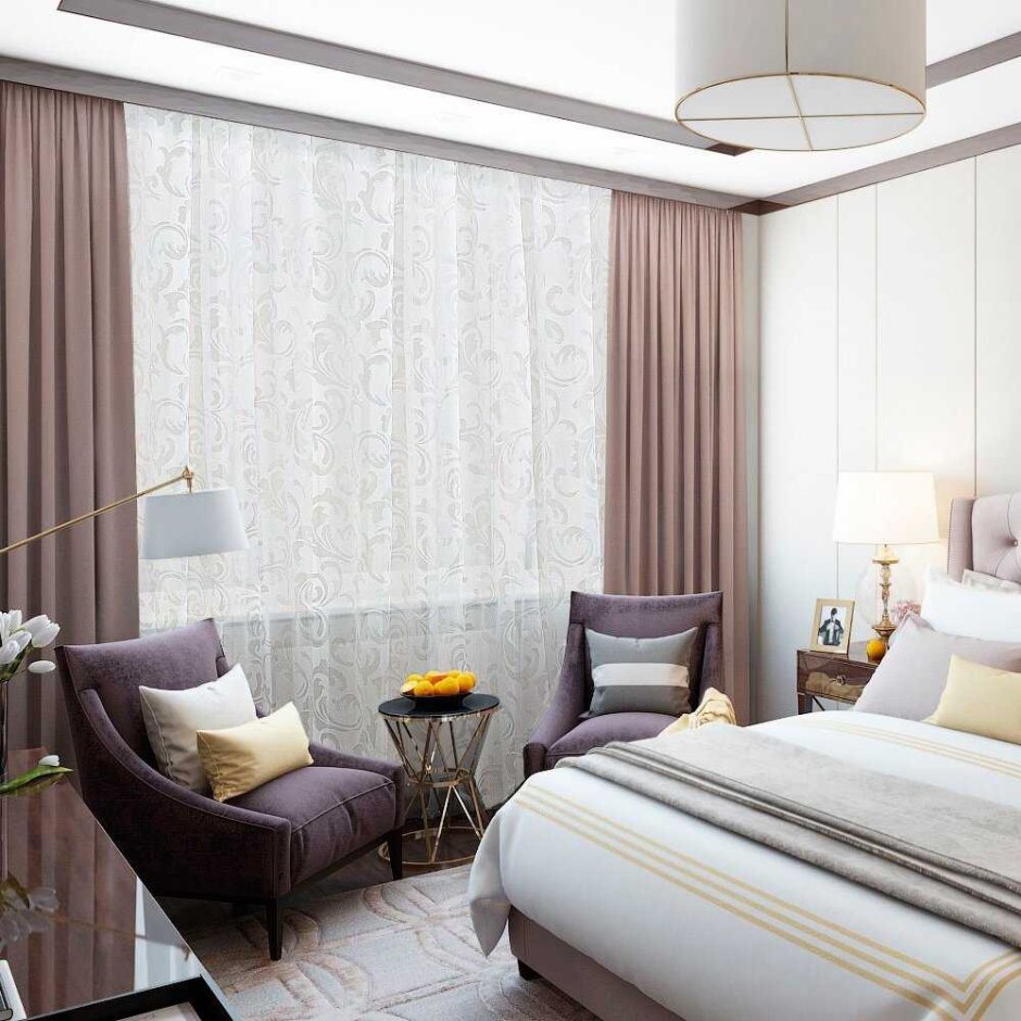 Шторы для спальни в бежевых тонах