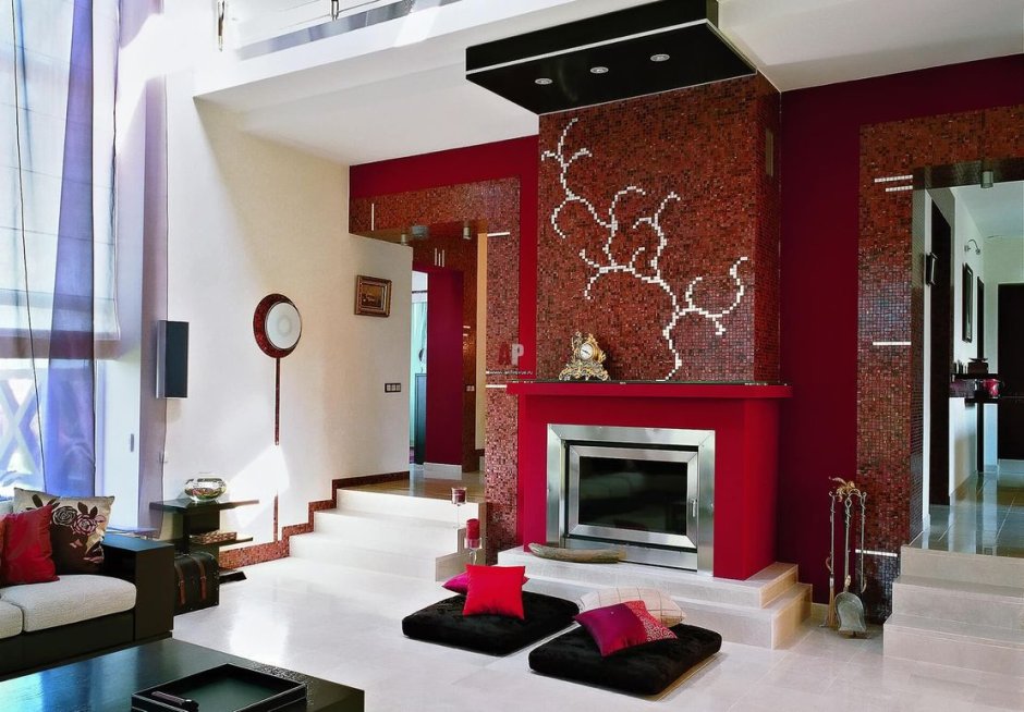 Отделка стен мозаикой в гостиной