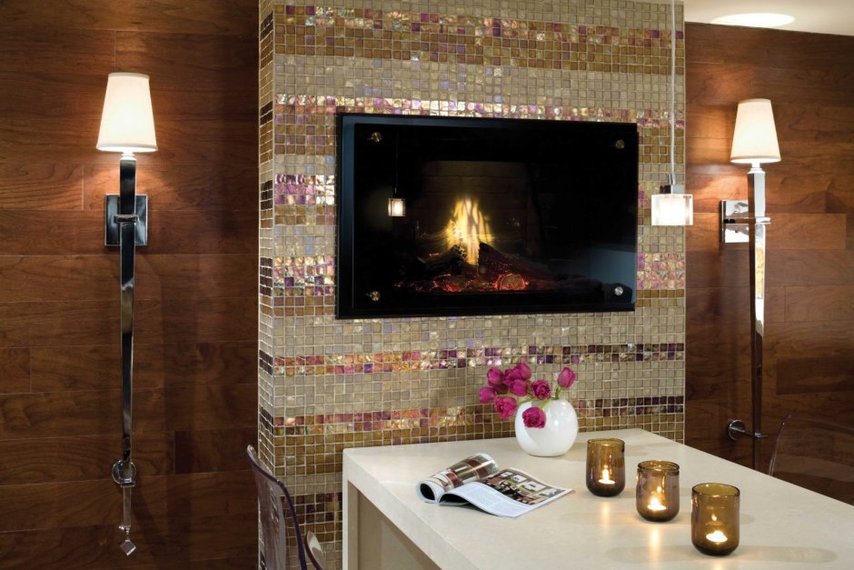 Отделка камина мозаикой