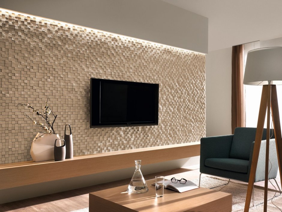 Отделка стены под телевизор