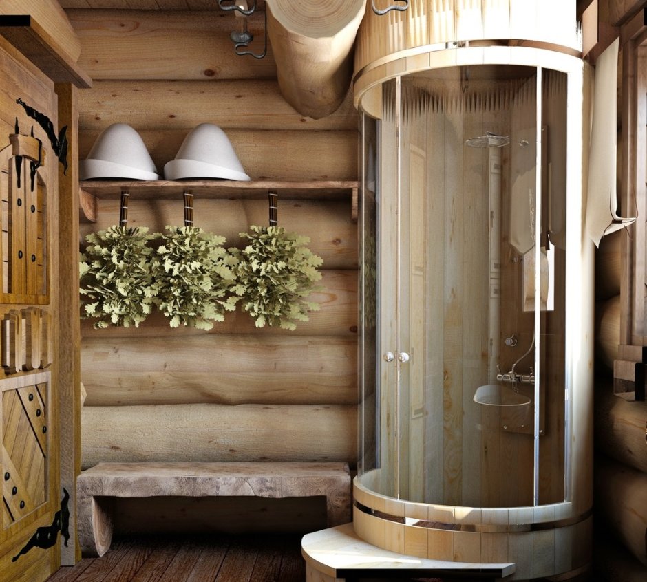 Помывочная в деревянной бане