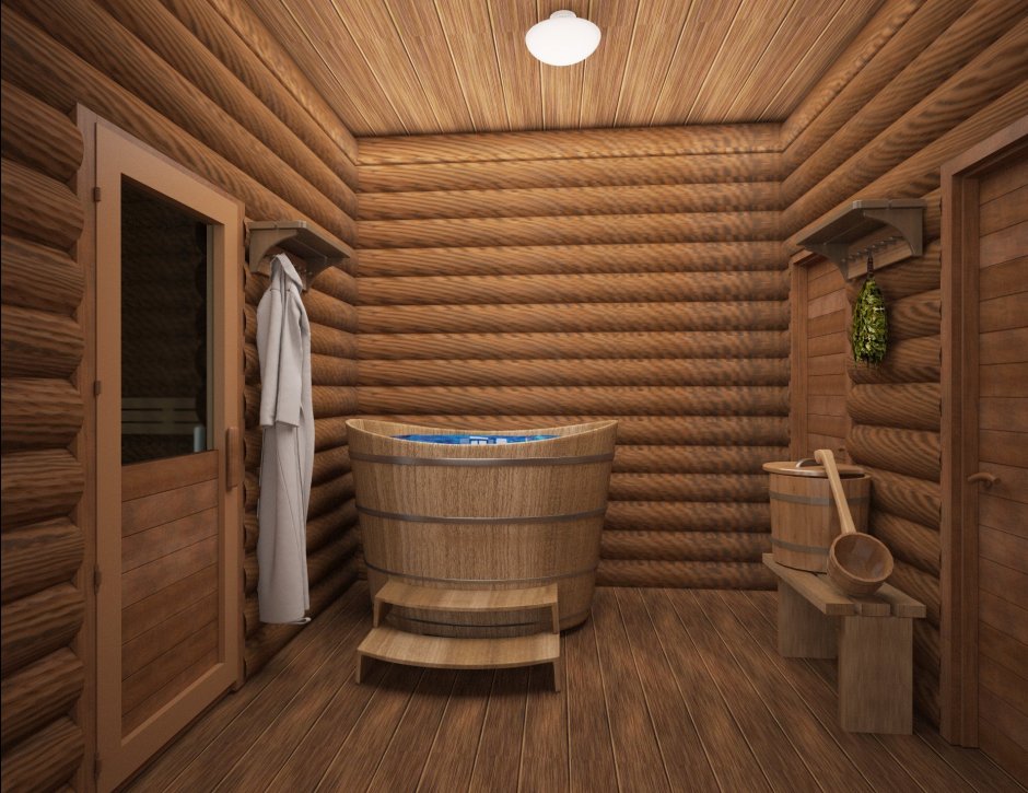 Помывочная в деревянной бане