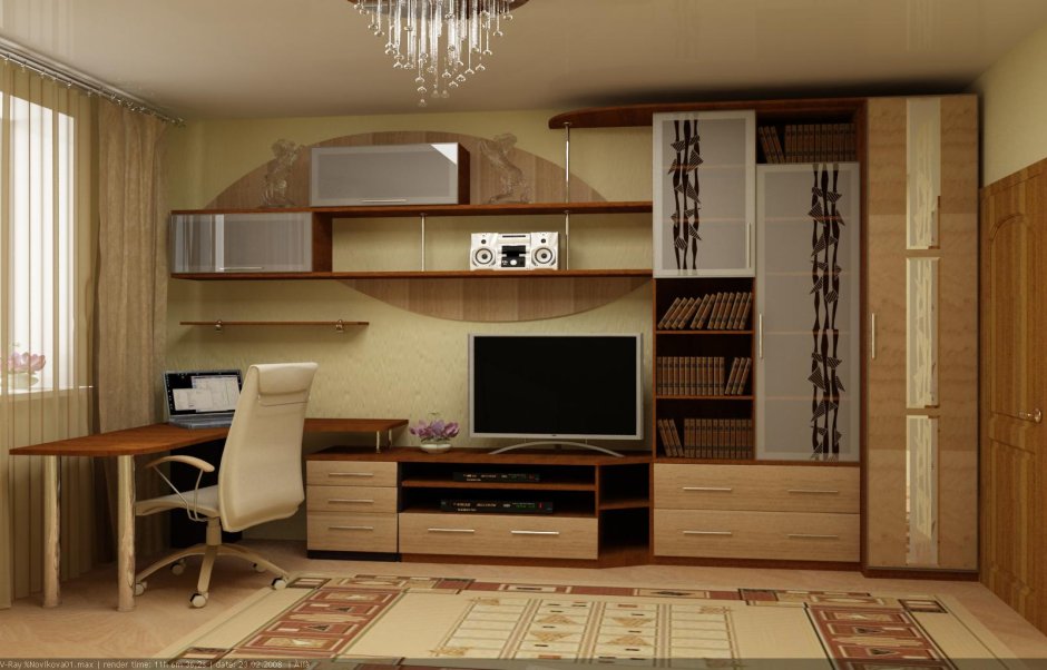 Гостиная с компьютерным столом