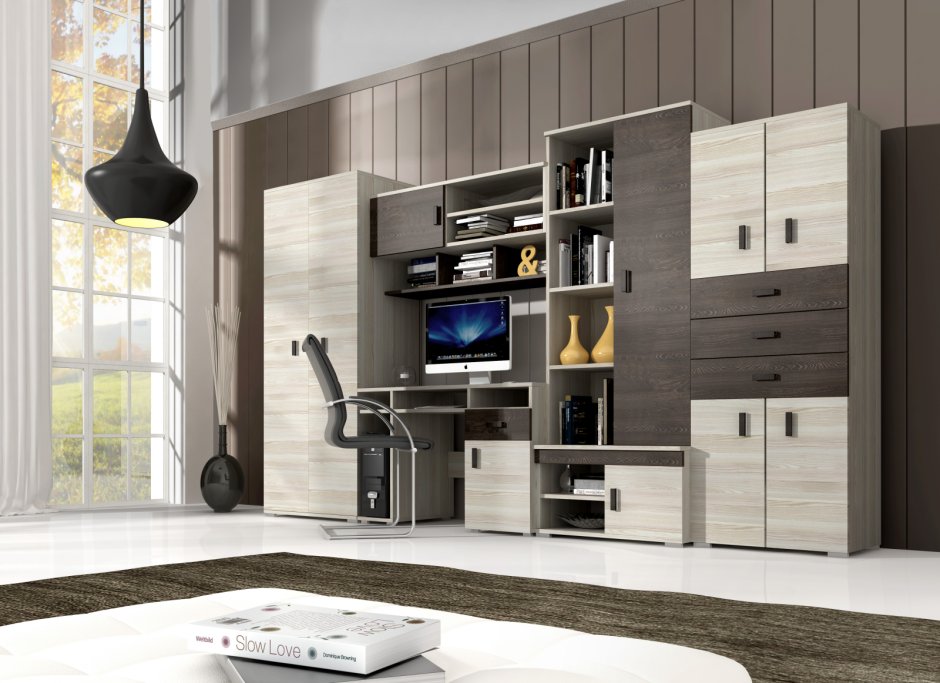 Стенка в гостиную с рабочим местом