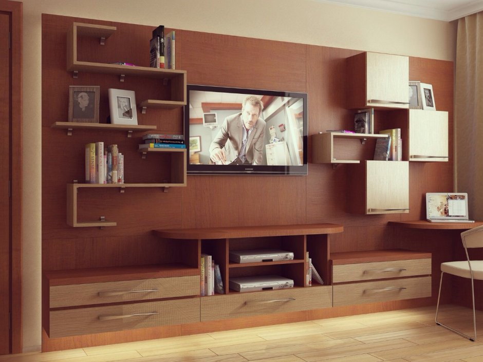 Горка для гостиной с компьютерным столом