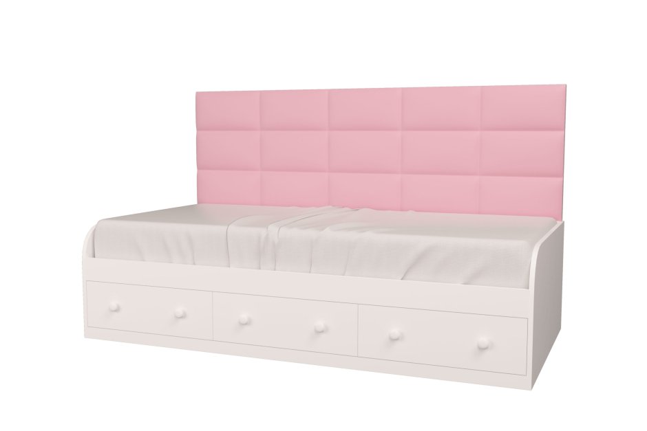 Кровать розовая с мягким изголовьем