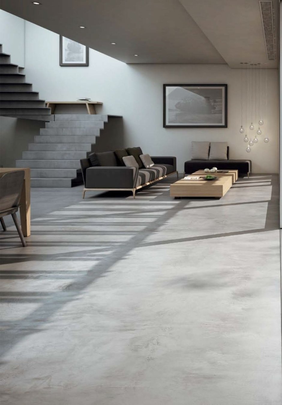 Микроцемент в интерьере гостиной