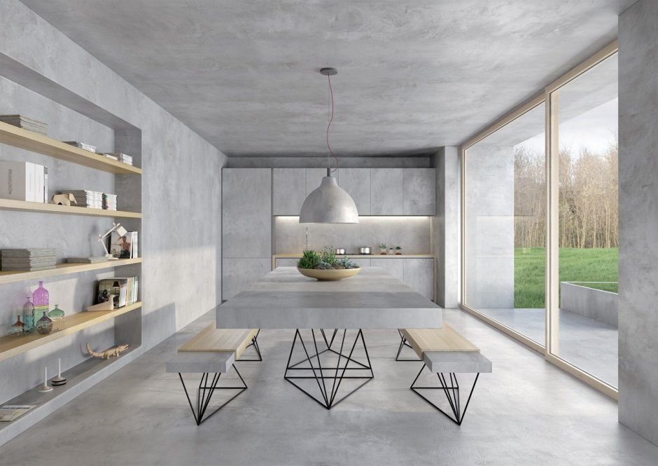 Микробетон в интерьере кухни