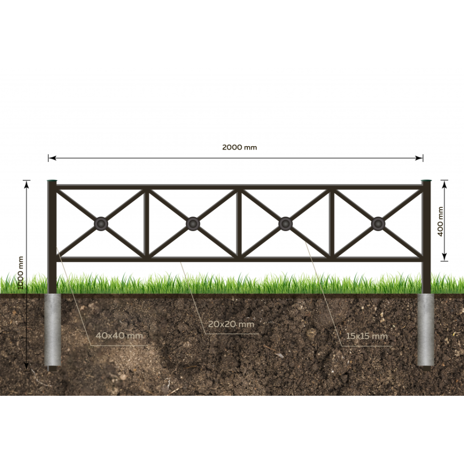 Ограждение газонное металлическое ОГМ-4 2000х20х400 мм