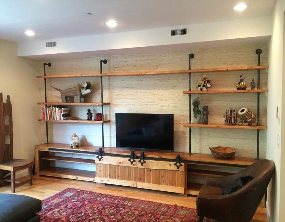Стеллаж в гостиную под ТВ лофт