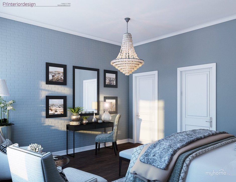 Декоративные стены серо-голубые