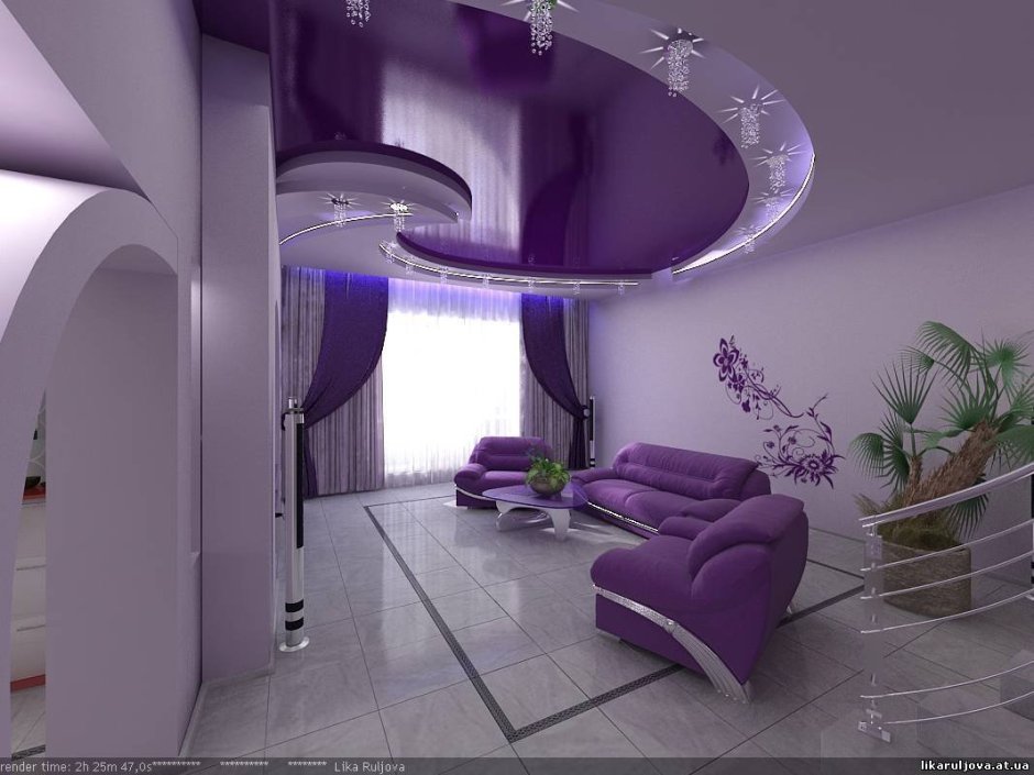 Натяжные потолки фиолетового цвета