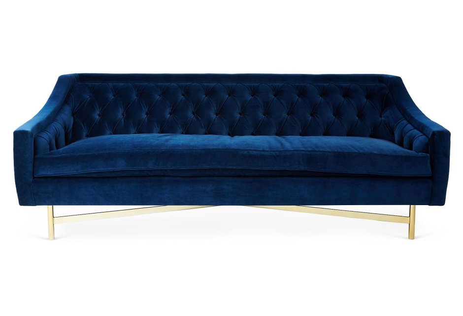 Синий бархатный диван Модерн