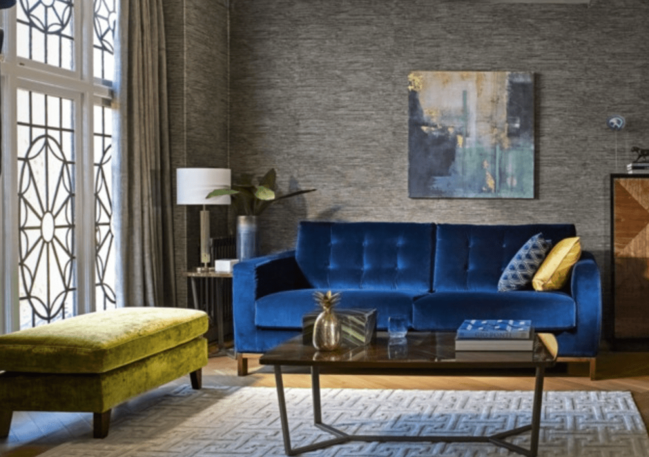Диван лофт в синем бархате