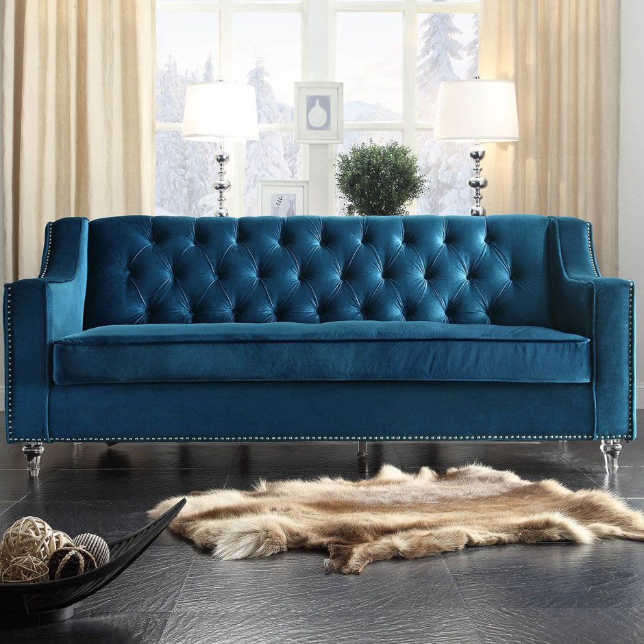 Синий диван вельвет
