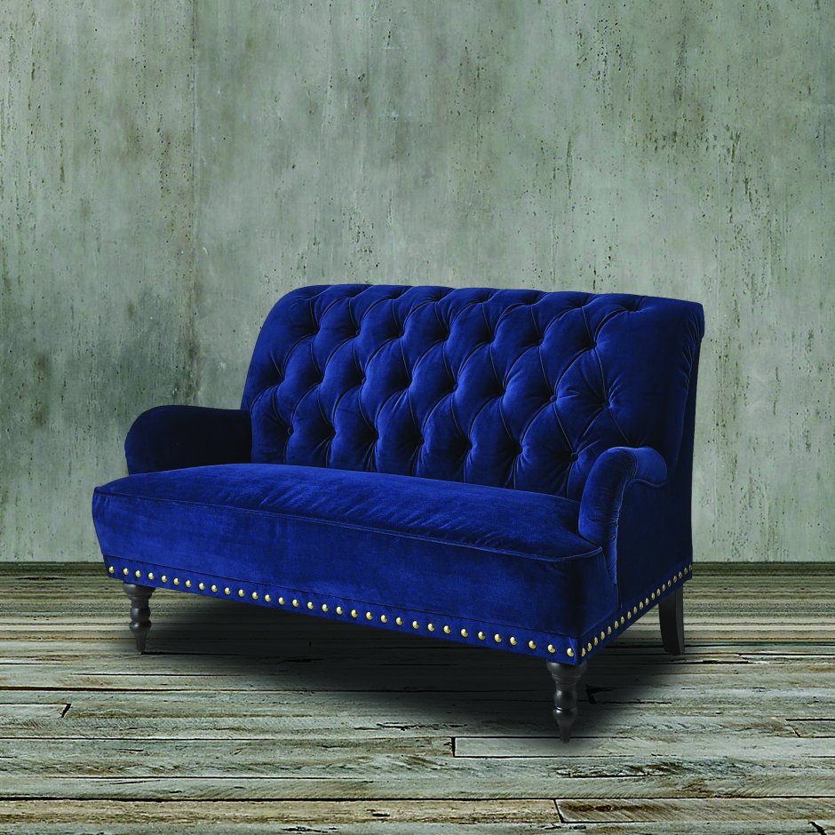 Синий вельветовый диван
