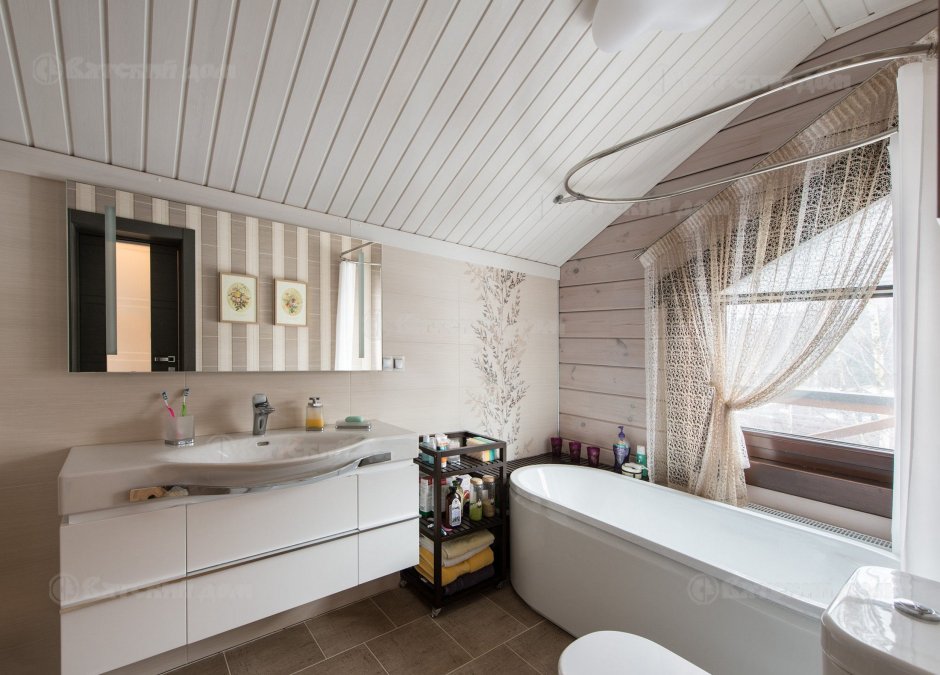 Ванная в доме из клееного бруса интерьер