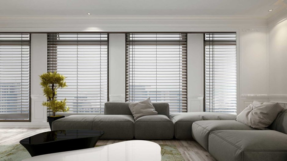 Горизонтальные жалюзи на панорамные окна