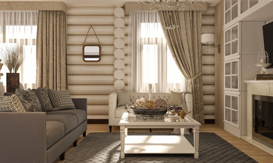 Шторы в интерьере деревянного дома