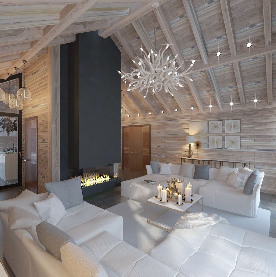 Дом из клееного бруса интерьер белый