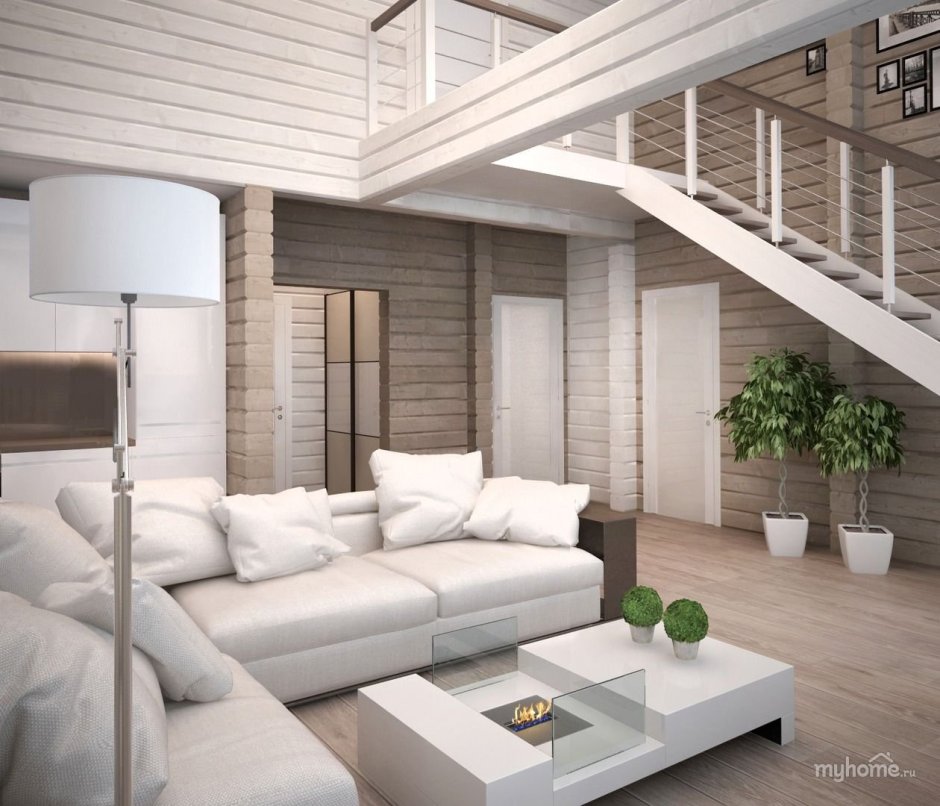 Интерьер в доме из бруса современный