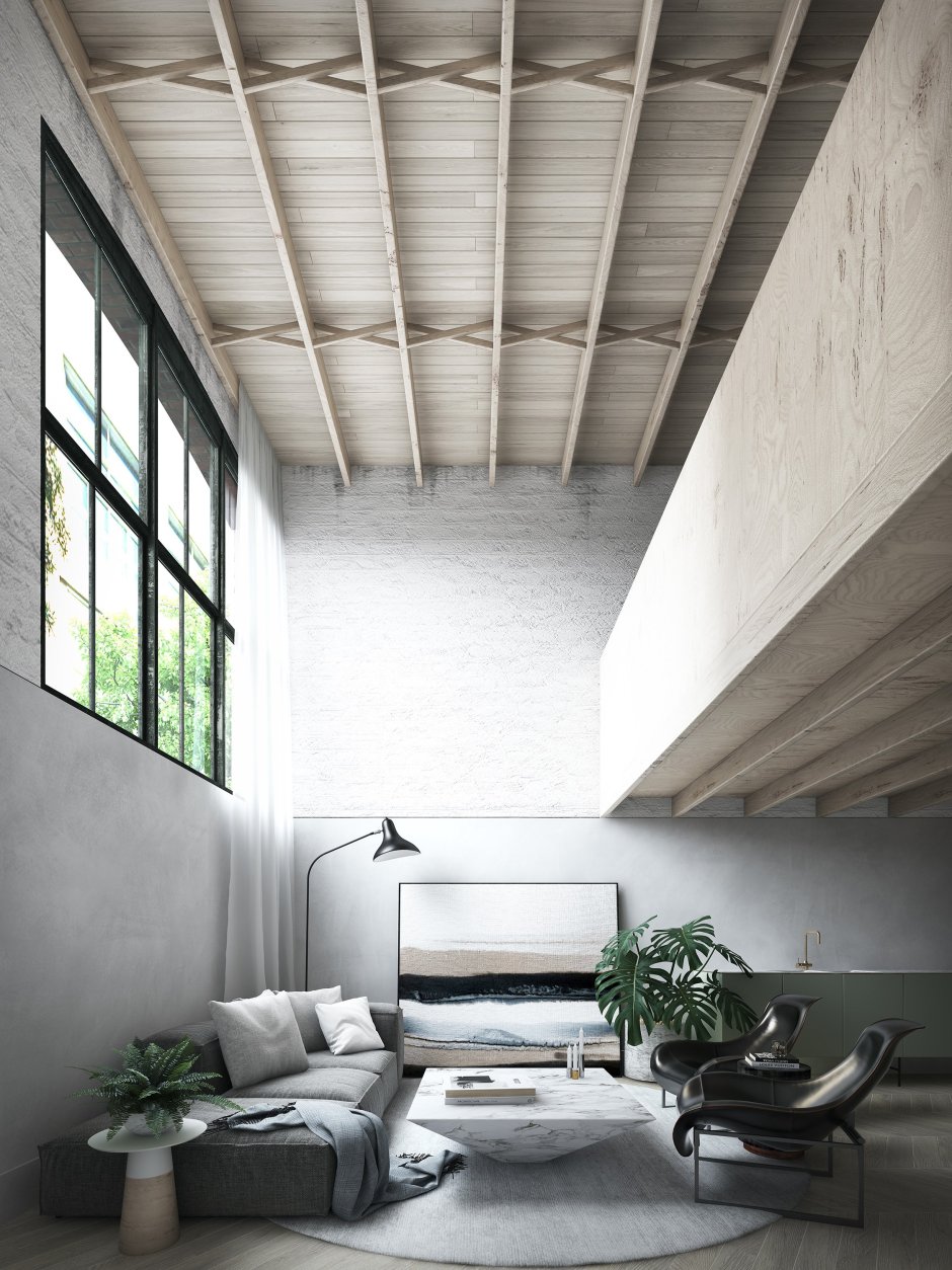 Потолок лофт дерево