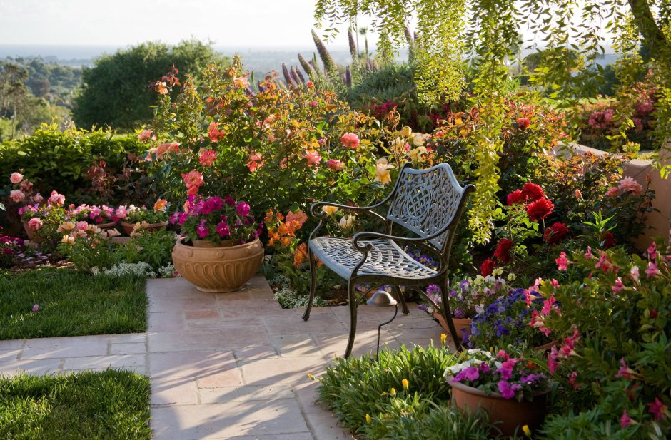 Уютная лавочка в саду