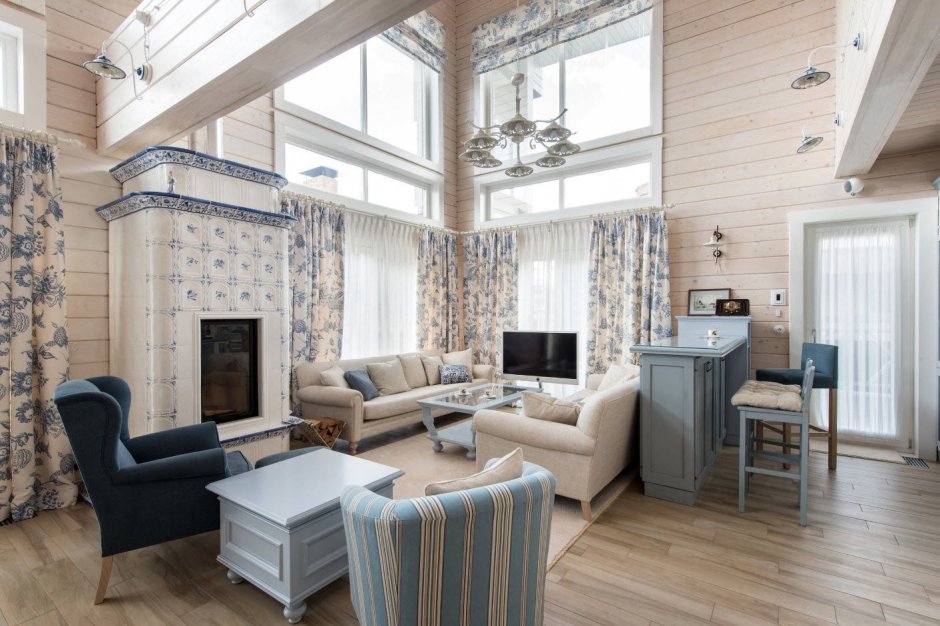 Интерьеры в домах из клееного бруса в скандинавском стиле