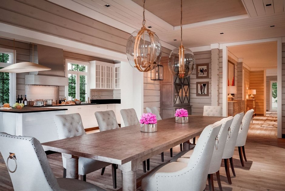 Дом из клееного бруса кухня гостиная интерьер