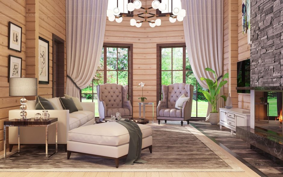 Камин в доме из клееного бруса