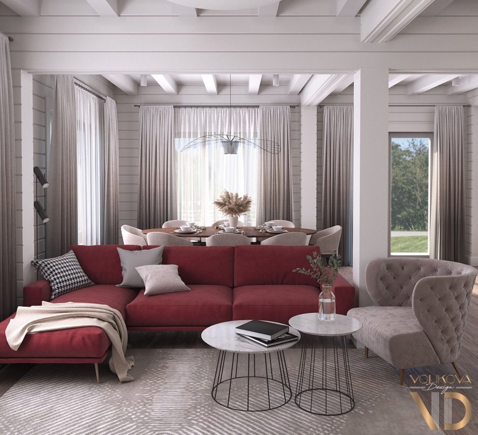 Интерьер гостинной в доме из бруса