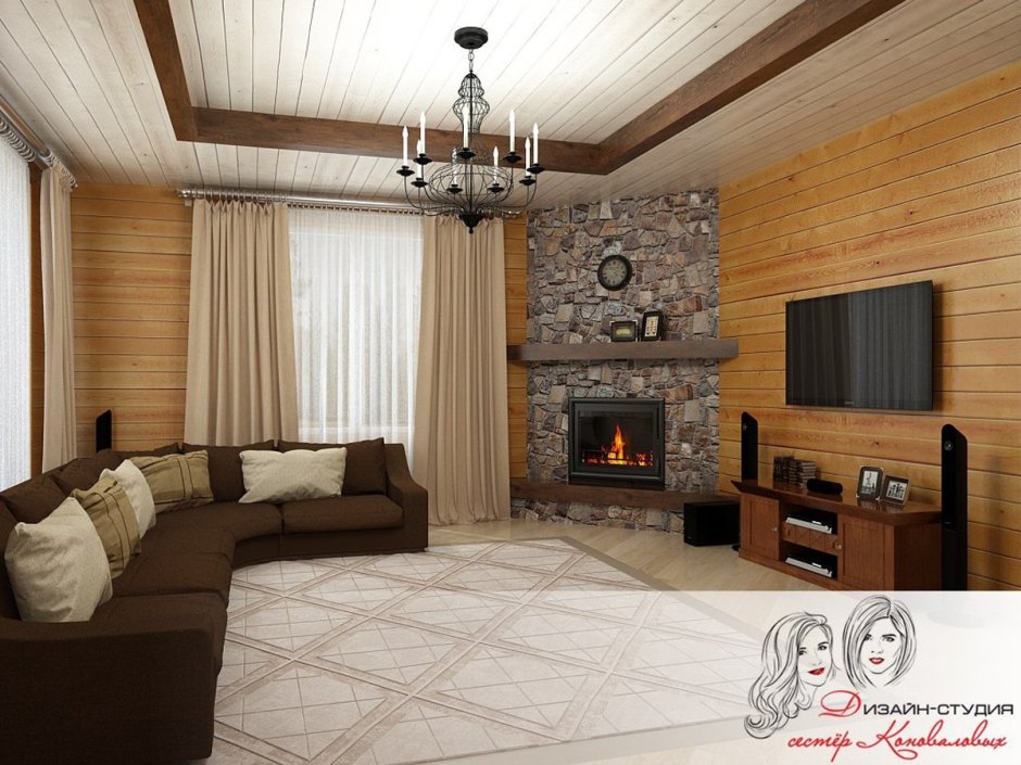 Блок Хаус в интерьере гостиной