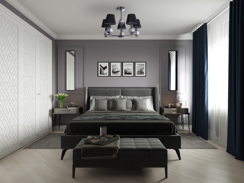 Спальня в серо черных тонах