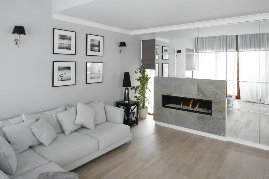 Серый цвет стен в гостиной