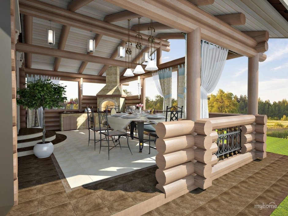 Баня с террасой и барбекюшницей