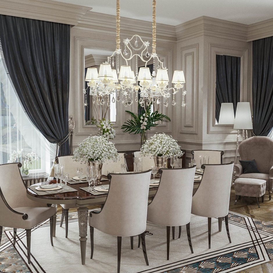 Гостиная-столовая в классическом стиле