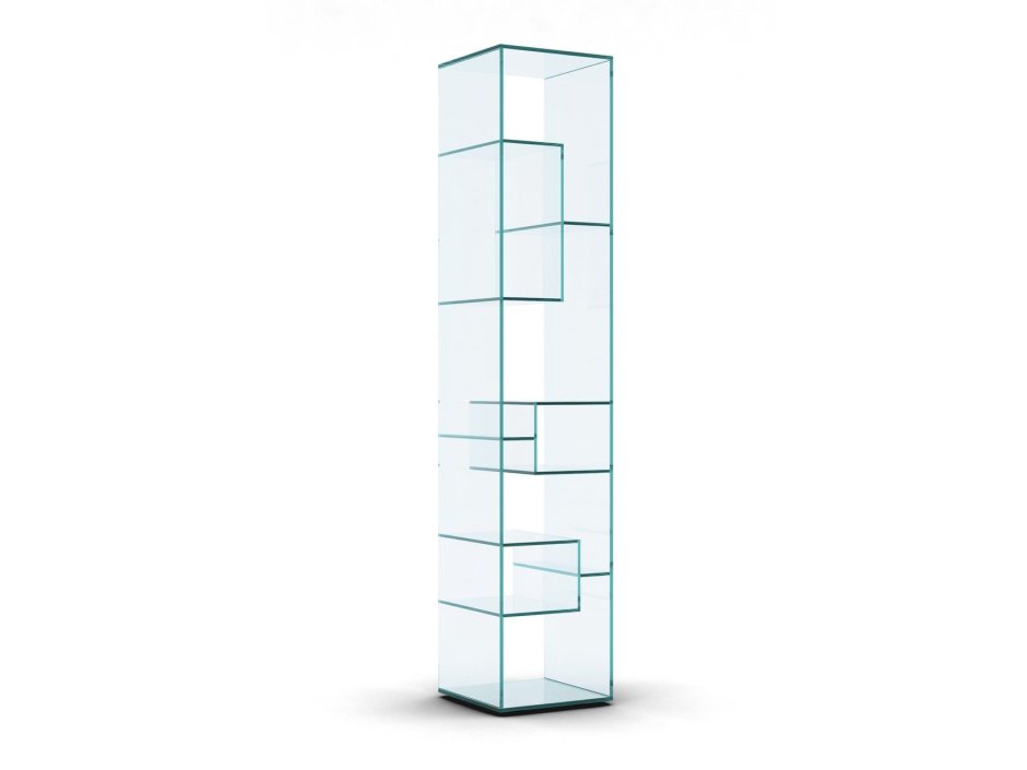 Открытый книжный стеллаж со стеклянными полками