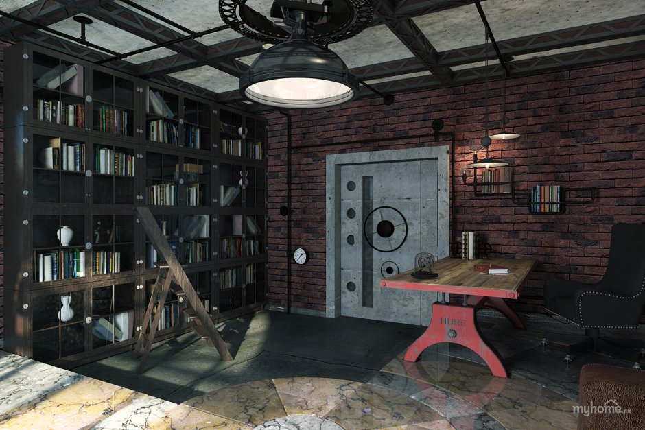 Стиль стимпанк в интерьере кабинет