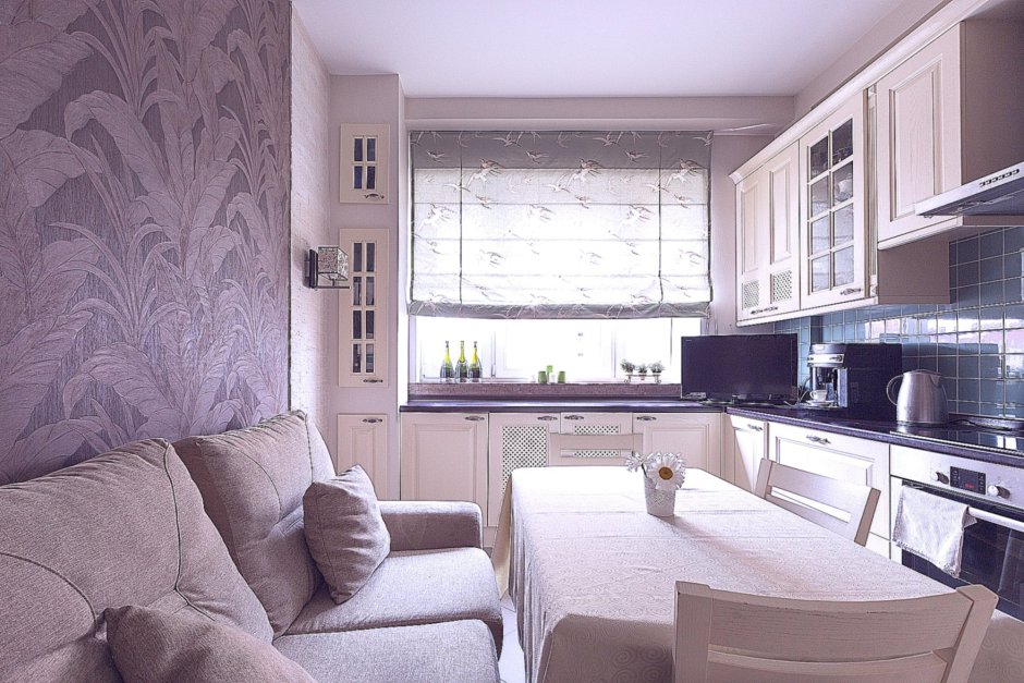 Интерьер кухни 12 кв м с диваном